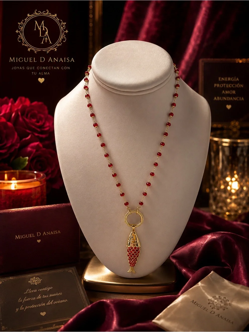 ❤️🐟🐟🐟Red Coral Gemstone 💎 fish necklace